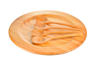 Wooden plate and spoon on   transparent png