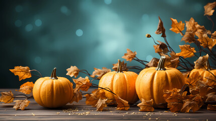 Halloween, orange pumpkins on a wooden table 