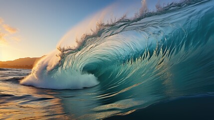 Huge beautiful sea waves in the ocean close-up. The theme of extreme tourism. - obrazy, fototapety, plakaty