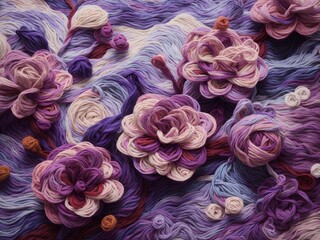 abstract background purple yarn flowers with attractive colors and details 