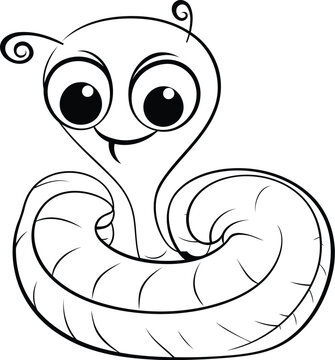 Cute cartoon snake. Black and white vector illustration for coloring book.