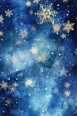 Watercolor Blue Snowflakes Digital Papers, Snowflakes Backgrounds, Blue & Gold Winter Backgrounds