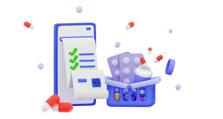 3d online medicine concept Telemedicine Shopping cart