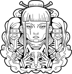 ninja girl outline illustration design