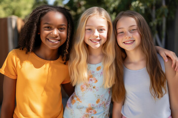 Obraz premium Three girls posing outdoors in the sun.