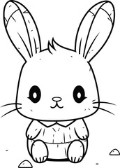 Cute cartoon bunny. Vector illustration for coloring book. Black and white line drawing.