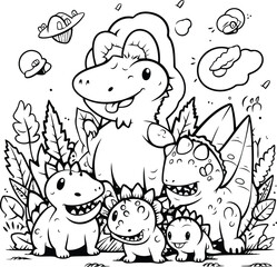 Dinosaur doodles. Hand drawn vector illustration for coloring book