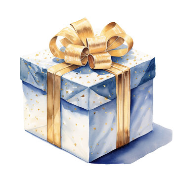 Gift Box For Christmas Event. Watercolor Style. AI Generated