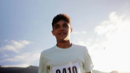 Teenager runner during race marathon competition - Children and sport life style