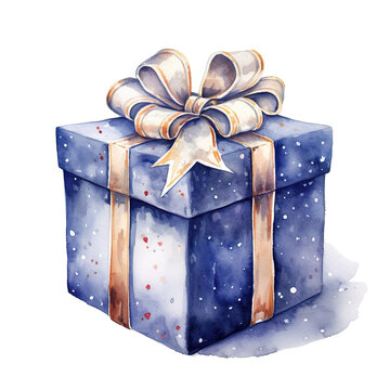 Gift Box For Christmas Event. Watercolor Style. AI Generated