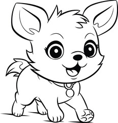 Black and White Cartoon Illustration of Cute Little Puppy Animal Character for Coloring Book