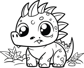Cute little baby dinosaur in cartoon style. Vector illustration for coloring book.