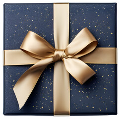 Blue gift box with gold ribbon