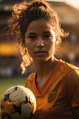 A woman with a soccer ball