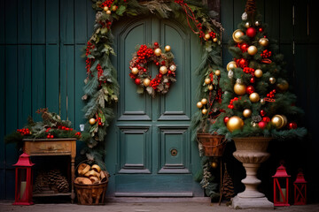 Fototapeta premium christmas decoration on the door