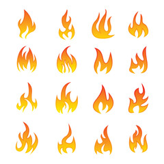 Vector set of fire andflame icons colorful flames in the flat style