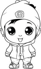 Cute little boy in traditional clothes. Vector illustration for coloring book.