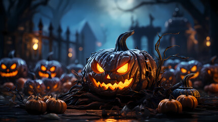 Pumpkins like Jack-o-lantern on Halloween night