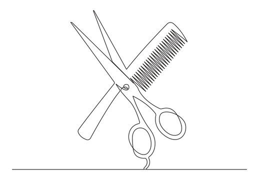Single line continuous scissors hairdresser symbol concept. Silhouette hair design image style technology icon. Vector illustration. Premium vector. 