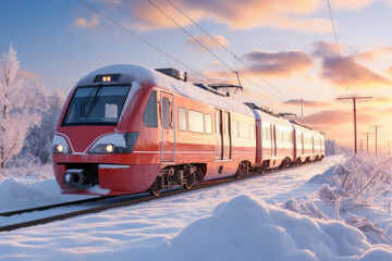 Trains in snowy winter landscapes 