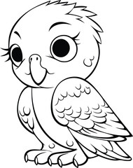 Black and White Cartoon Illustration of Cute Parrot Bird for Coloring Book