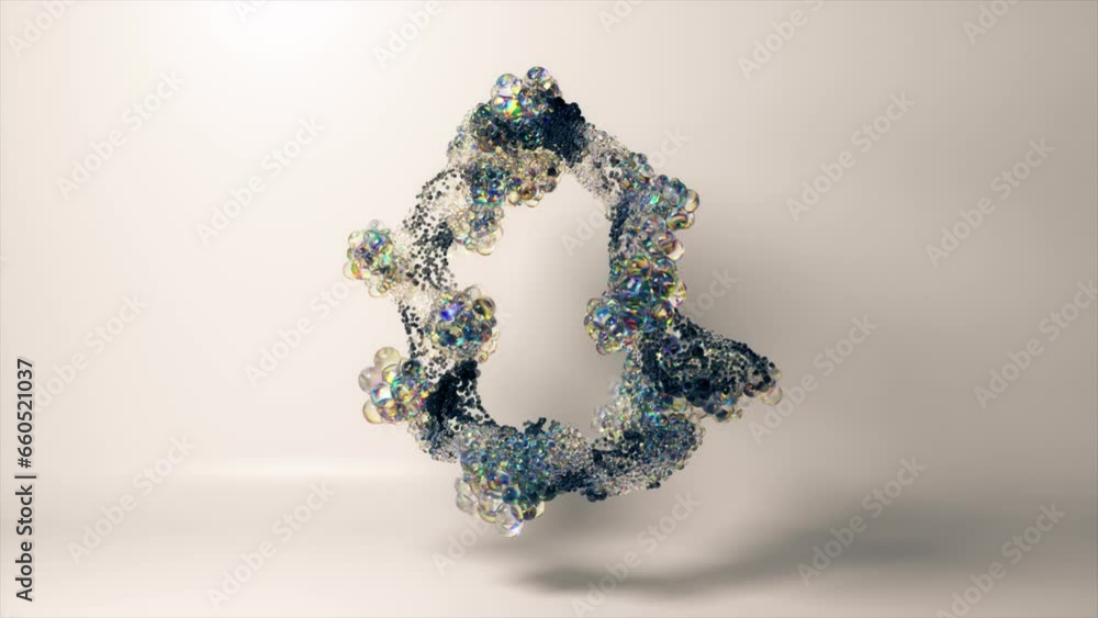 Poster abstract artistic video animation with 3d motion of dispersed balls based on the use of small ball s
