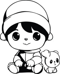 cute little boy with teddy bear cartoon vector illustration graphic design