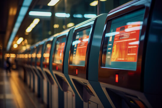 Close-ups of train ticket machines and digital displays 