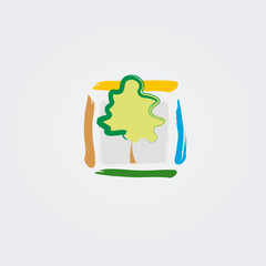 Icône Nature, Paysage, Feuillage, Feuilles et Gouttes d'eau Design Bleu Vert Couleurs pour Logo Design Vert Business Jardinage