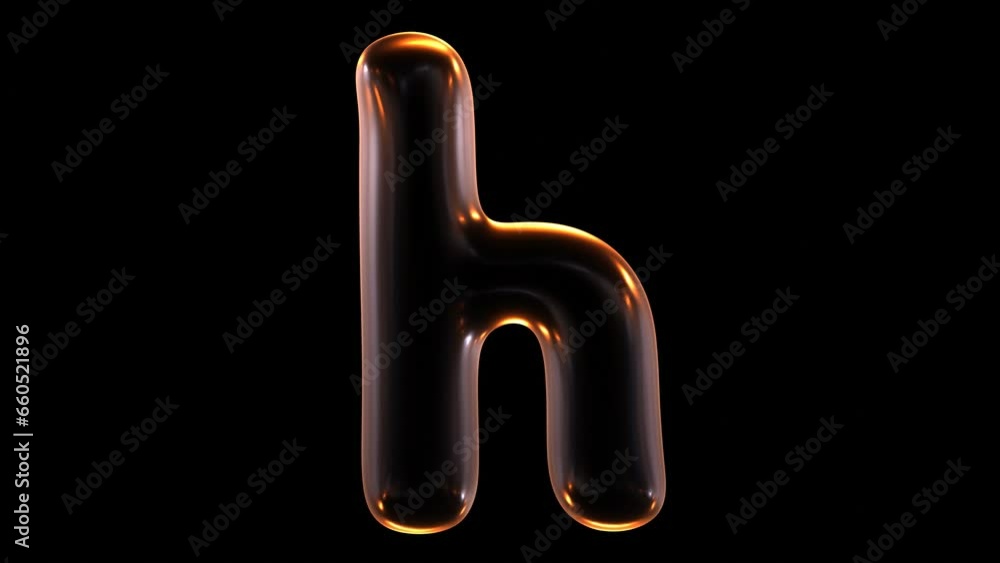 Aufkleber animation of glowing lowercase alphabet letter h isolated on black background in 3d rendering.