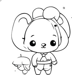 Cute little bunny with mushrooms. Coloring book for kids.