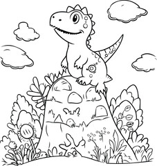 Coloring book for children. dinosaur in the forest. Vector illustration