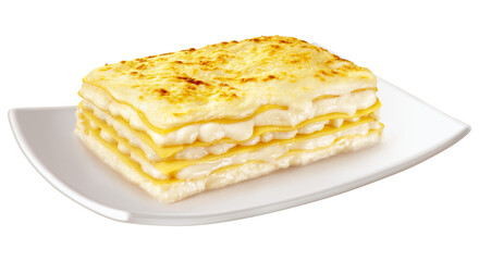 prato  com lasanha de quatro queijo ao molho branco gratinado com permesão isolado em fundo transparente