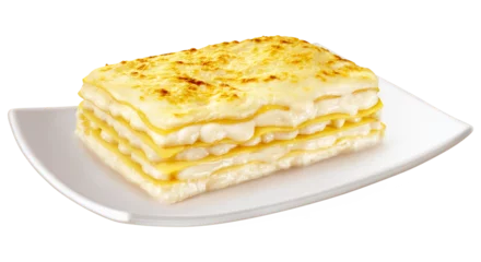 Fotobehang prato  com lasanha de quatro queijo ao molho branco gratinado com permesão isolado em fundo transparente © WP!