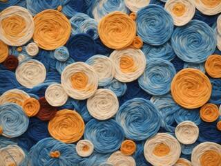 abstract background yarn blue, yellow and white circles with attractive light and details 