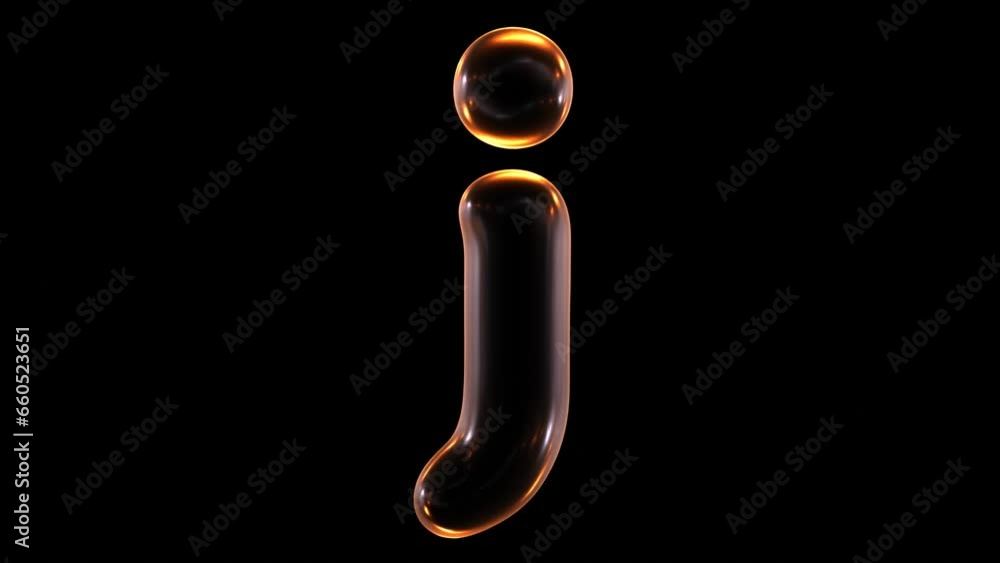 Poster animation of glowing lowercase alphabet letter j isolated on black background in 3d rendering.