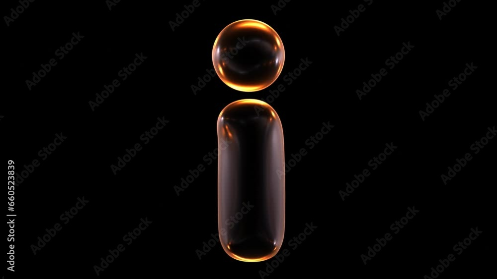 Aufkleber animation of glowing lowercase alphabet letter i isolated on black background in 3d rendering.