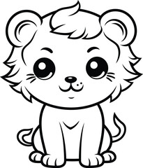 Black And White Cartoon Illustration of Cute Lion Animal Character Coloring Book