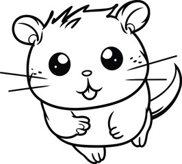 Black and White Cartoon Illustration of Cute Hamster Animal Character for Coloring Book