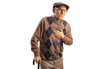 Elderly man in pain holding his heart