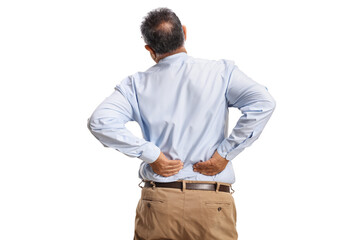 Rear view shot of a mature man holding lower back