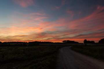 Fototapeta na wymiar Colorful sunset at Zebrene, Latvia.