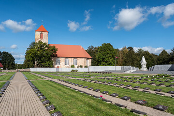 Lutheran church and brothers' cemetery in Lestene, Latvia. - obrazy, fototapety, plakaty