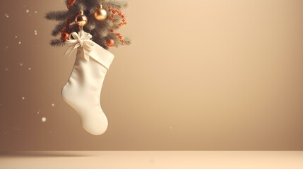 Isolated ivory Christmas Stocking in front of a festive Background. Cheerful Template with Copy Space