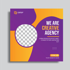 Vector digital marketing agency social media post design. editable square banner for creative agency.