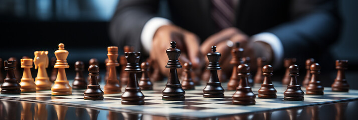Businessman control chess game, Business strategy management Concept, development new strategy plan, leader and teamwork, planning for competition