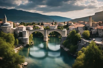 Cercles muraux Stari Most Bosnia and Herzegovina bridge - Created with Generative AI Technology