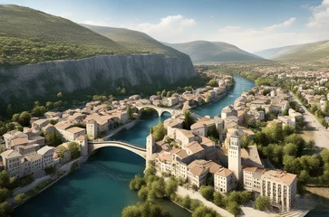Papier Peint photo Stari Most Bosnia and Herzegovina bridge - Created with Generative AI Technology