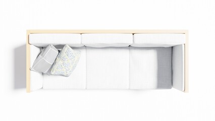 White sofa with bottom drawers made of wood