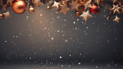 new year or christmas time , decoration of red and gold ball, gold star glitter, light bokeh like...